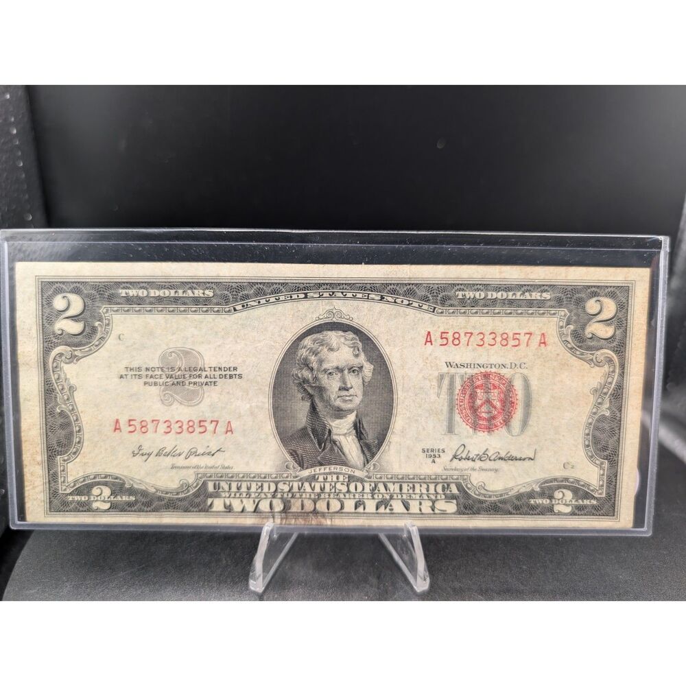 1953 A 2 Dollar Red Seal United States Note Jefferson Vintage Paper Money